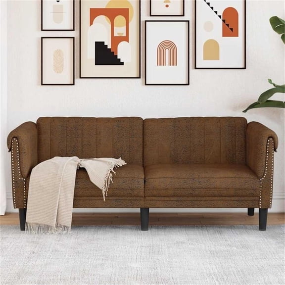 Bowery Hill Modern / Contemporary Sofa in Brown Faux Suede Leather