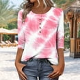 thumbnail image 3 of JTZGDY Womens Henley Shirts Vintage Floral Printed Summer 3/4 Length Sleeve Button Neckline Graphic T-Shirts Loose Dressy Casual Tunic Tees Tops Ladies Elegant Blouse Pink#03 M, 3 of 8