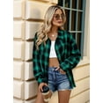 thumbnail image 4 of Womens Button Down Flannel Shirts Long Sleeve Plaid Shackets Business Casual Blouse Top Green L, 4 of 9