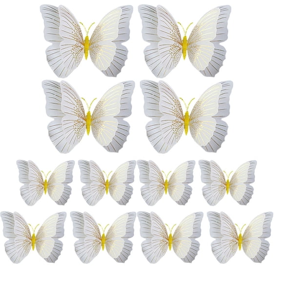 OULII 12Pcs 3D Butterflies Wall Decor Yellow PVC Stickers Natural Artistic Home Ornament