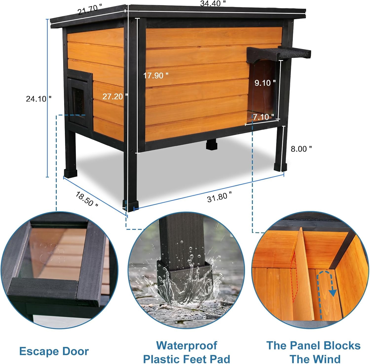 Insulated Outdoor Cat House Outside Feral Cat Enclosure Shelter Weatherproof for Winter with 2 Escape Doors