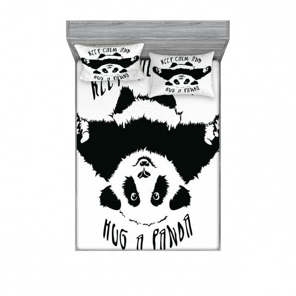 Ambesonne Black and White Fitted Sheet & Pillow Sham Set, Animal Mascot, Queen, Black White