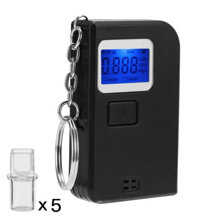 Professional Alcohol Tester Mini Portable Keychain Alcohol Tester Breathalyzer Digital Breathing Detector Keyring with 5 Replaceable Mouthpieces
