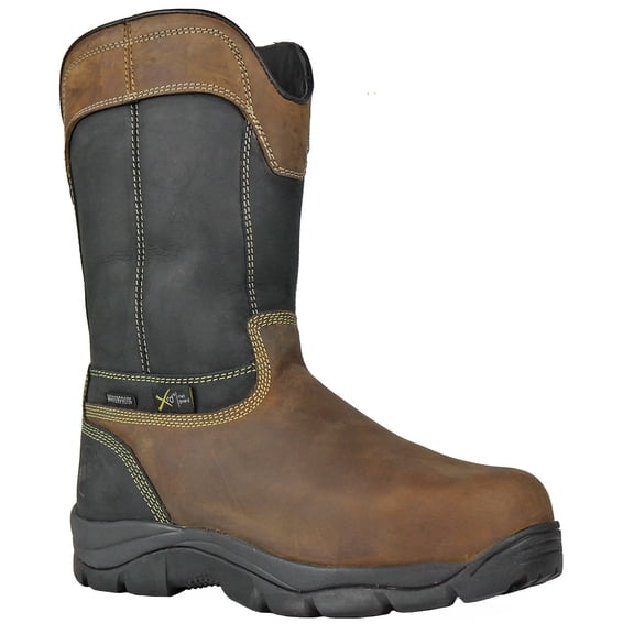 HOSS Men’s Composite Toe Waterproof Met Guard Pull-On Work Boot Slip Resistant EH PR MT Slag XRD Brown/Black