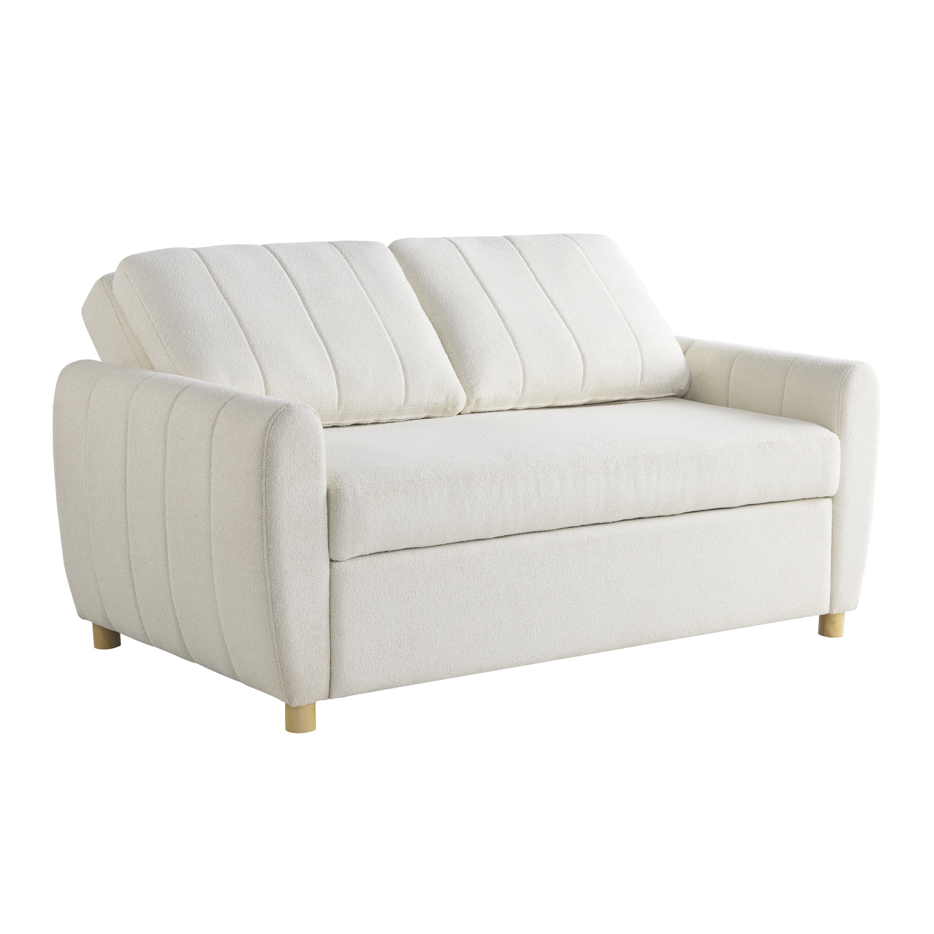 Serta Grant Scandinavian Convertible Loveseat with Full Size Sleeper, Ivory Boucle Fabric