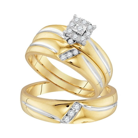 10K Yellow Gold His Hers Round Diamond Solitaire Matching Wedding Set 1/5ctw, Womens Size: 5-10, Mens Size: 7-13