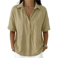 thumbnail image 2 of Nestiefly Women’s Cotton Linen Polo Shirt Casual Short Sleeve Summer Top Thin Short Sleeve Button Down Shirts Blouses Khaki 2XL, 2 of 7