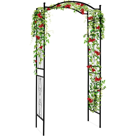 YUONAO 92in Black Steel Garden Arch Arbor Trellis with Decorative Wire Lattice for Outdoor Yard Garden Wedding Climbing Plants