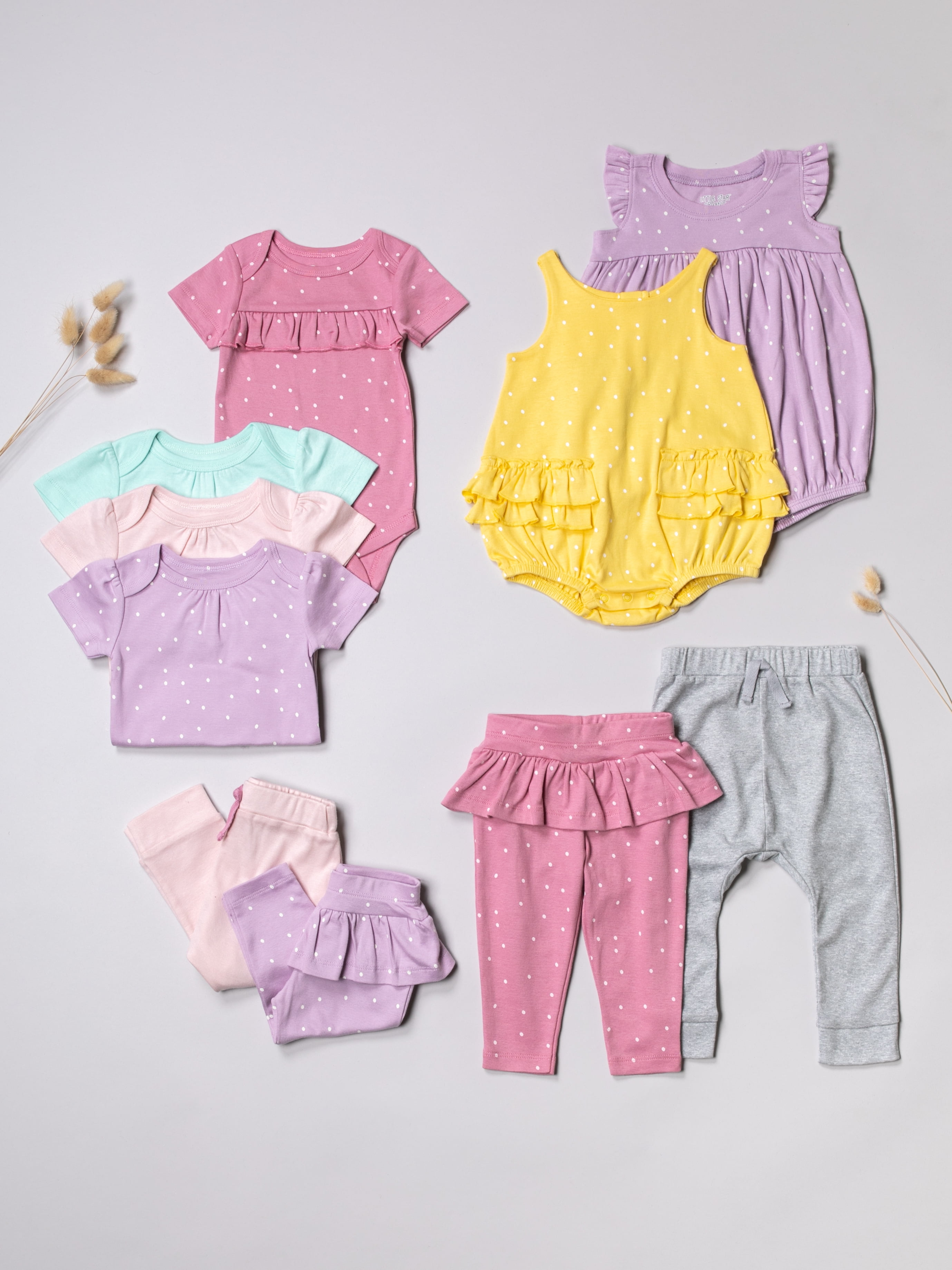 Little Star Organic Baby Girl 5 Pk Short Sleeve Bodysuits, Size Newborn - 24 Months