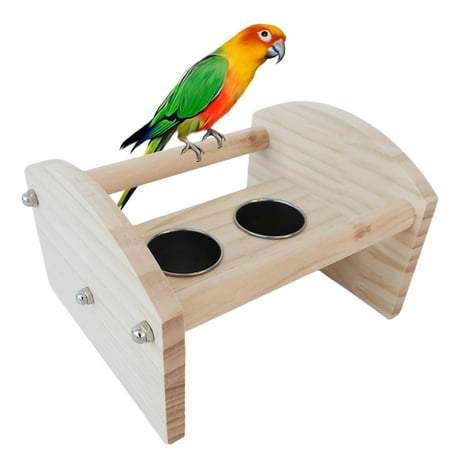 Bird Perch Stand W/ Bowl Cage Accessories Playstand Training Pet Supplies Bird Activity Stand Playground for Parakeet Parrots , wood