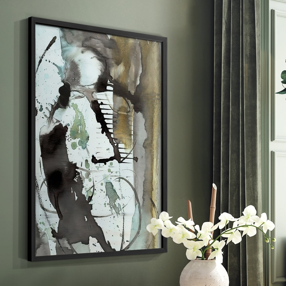 Lyrical Abstract I in Black Solid Wood 11 x 14 Framed Print