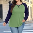 thumbnail image 2 of Nfurl Raglan Shirts for Women Color Block Long Sleeve Ladies Tops Crewneck Blouses Plus Size Clothes Army Green,Sizes S-5X, 2 of 7