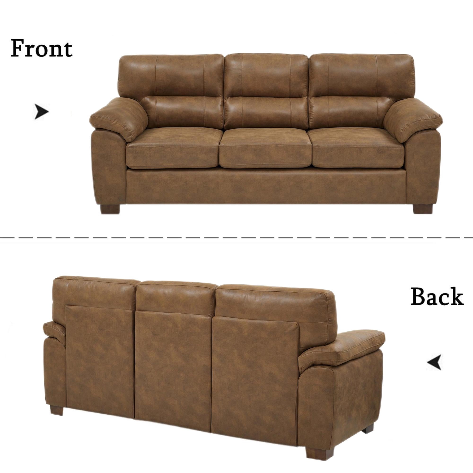 Aukfa 81" Vintage Sofa Overstuffed 3 Seat Sofa Couch for Living Room Bedroom, Foil Fabric, Brown