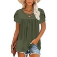 thumbnail image 6 of Summer T-Shirts for Womens Criss-Cross V Neck Tunics Tops Short Ruffled Sleeve Shirts Babydoll Front Pleated T Shirts Plain Basic Tops Shirts Light Breathable Tunics Blouses Beach Vacation Clothes, 6 of 7
