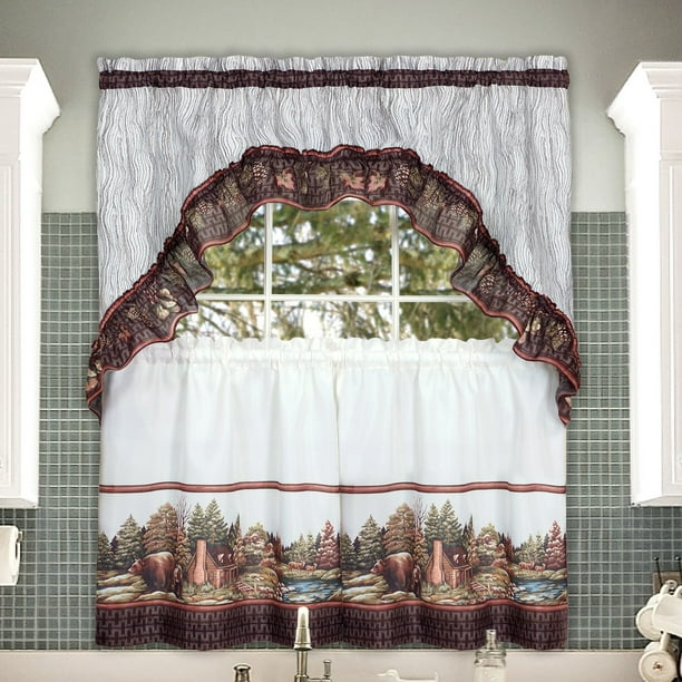 Alaska Wilderness Kitchen Curtain Tier & Swag Set - 24 in. Long