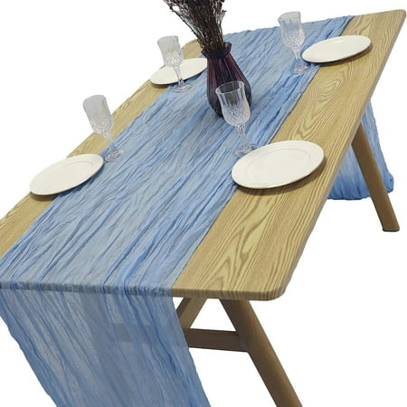 

Cheesecloths Table Runner for Wedding Beautifully for Romantic Boho and Farmhouse Style Gauze Table Runner for Thanksgiving Tablescape Decorations 30 W X 120 L. (Blue. 120 INCH)