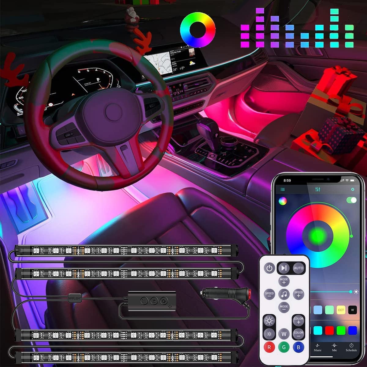 Details about   4 Pcs APP Control RGB LED Car Chassis Atmosphere Lights Neon Lamps Strips DC12V 