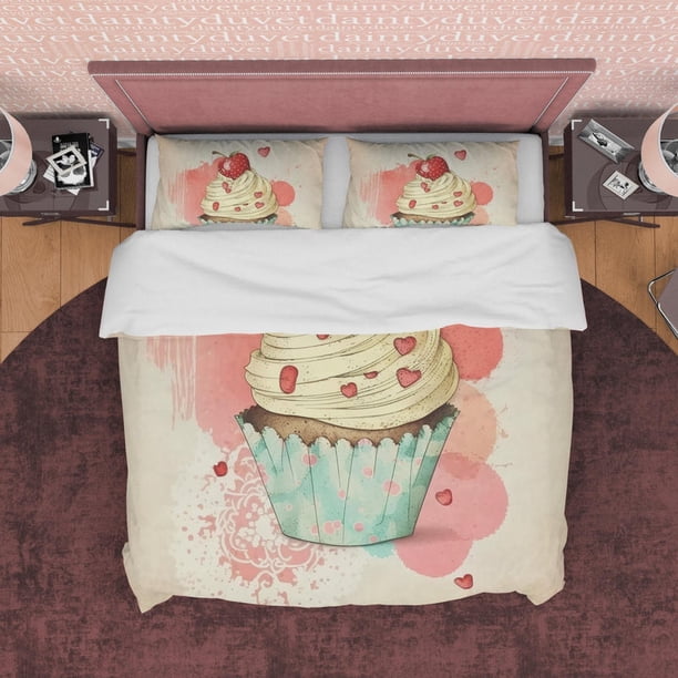 Cupcake Funda Nórdica Juego de Dormitorio Boho, Dulce Colcha Girly, Linda Funda de Edredón,