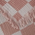 thumbnail image 3 of Chezmoi Collection Kendall Checkered Cotton Muslin Throw Blanket 50" W x 60" L, Knit Woven Gauze Blanket with Frayed Tassels for Bed Couch Travel Lightweight Breathable Cozy Throw, Dusty Rose/White, 3 of 6