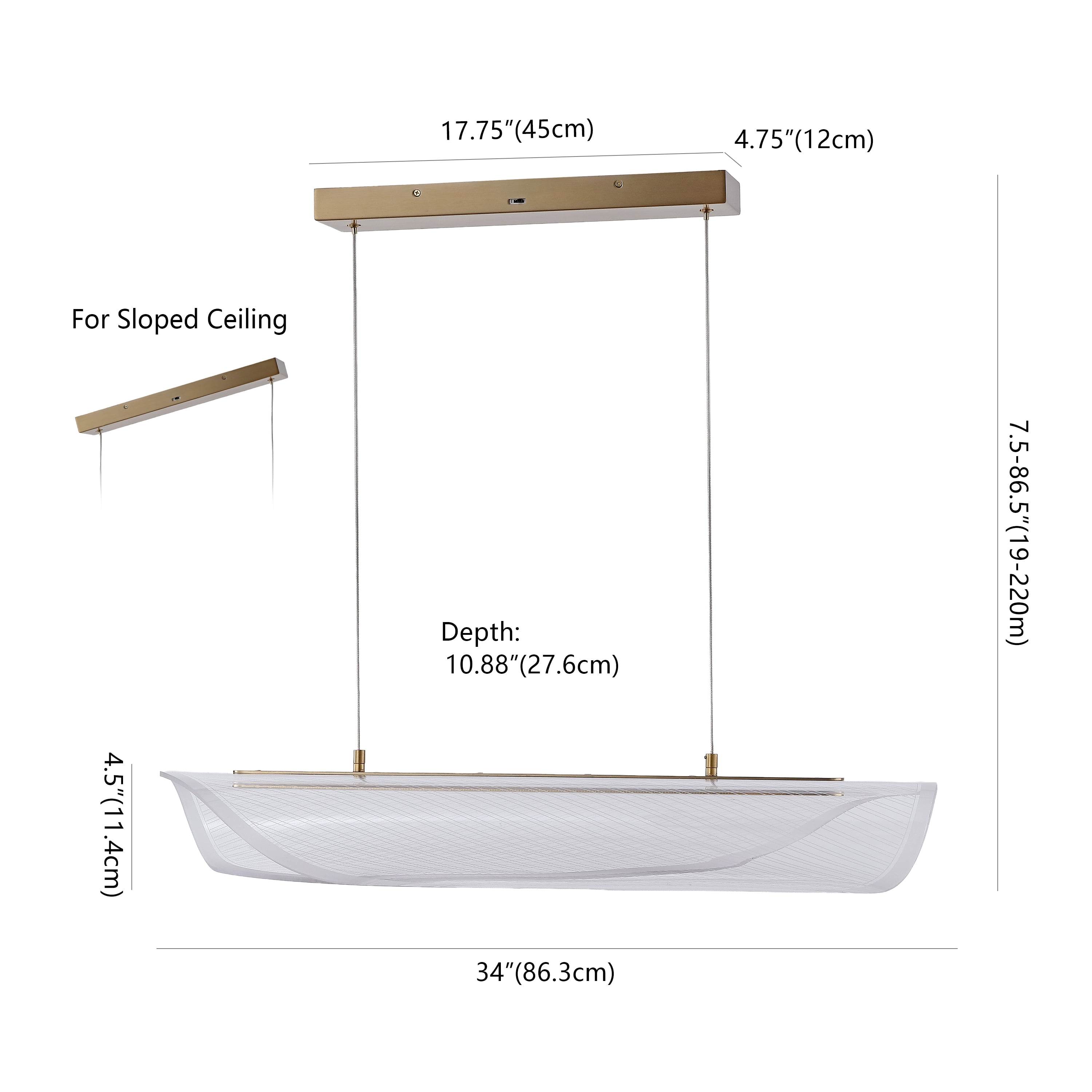Safavieh Couture Fenric Acrylic Linear Pendant Light, Clear/Gold