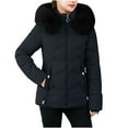 thumbnail image 2 of Maqroz Winter Coat for Women Trendy Down Jackets Zip Up Quilted Coats Fur Collar Hooded Puffer Jacket Clothes Parka Outerwears, Black L, 2 of 4