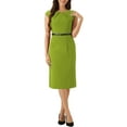 thumbnail image 2 of Vestido elegante de mujer Inspire Chic con mangas cortas, ceñido a la cintura, ideal para el trabajo, color verde claro, talla S, 2 of 6