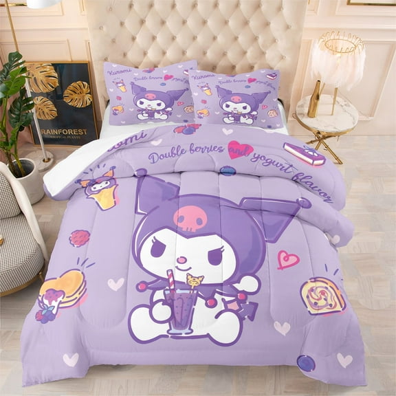 Twin/Twin XL Comforter Set - 3 Pieces Kuromi Comforters Bedding Sets for All Season, Bed in a Bag with Quilt & Pillowcases