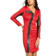 Thalia Sodi Wome's Faux-Leather-Trim Sheath Dress Bright Red Size Small
