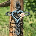 thumbnail image 4 of Pebbuoy Cross Pendant Vintage Heart Flower Pattern Metal Horseshoe Cross Wall Hanging Ornament for Outdoor Home Decoration, 4 of 7