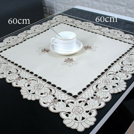 

White Embroidered Lace Table Cloth Floral Tablecloth Wedding Party Satin Fabric