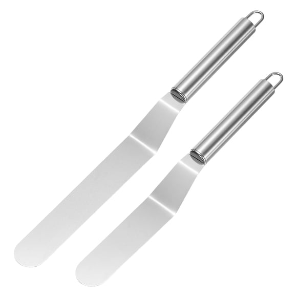 Uxcell Cake Offset Spatula Set, 6, 8" Icing Spatula Cake Decorating Frosting Knife with Stainless Steel Handle for Home Kitchen Bakery Set of 2 Silver (Curved Handle)
