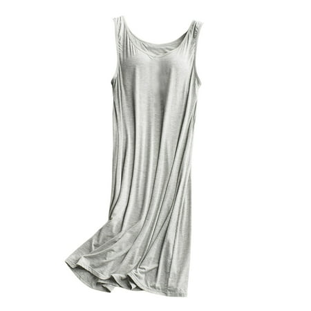 HYSYSB Nightgowns for Women balconette Bras for Women nighty for Women spaghetti Strap Nightgown women s Solid Color with Bra Pads Bra One Tank Top Dresses chemise for Women Gray XL