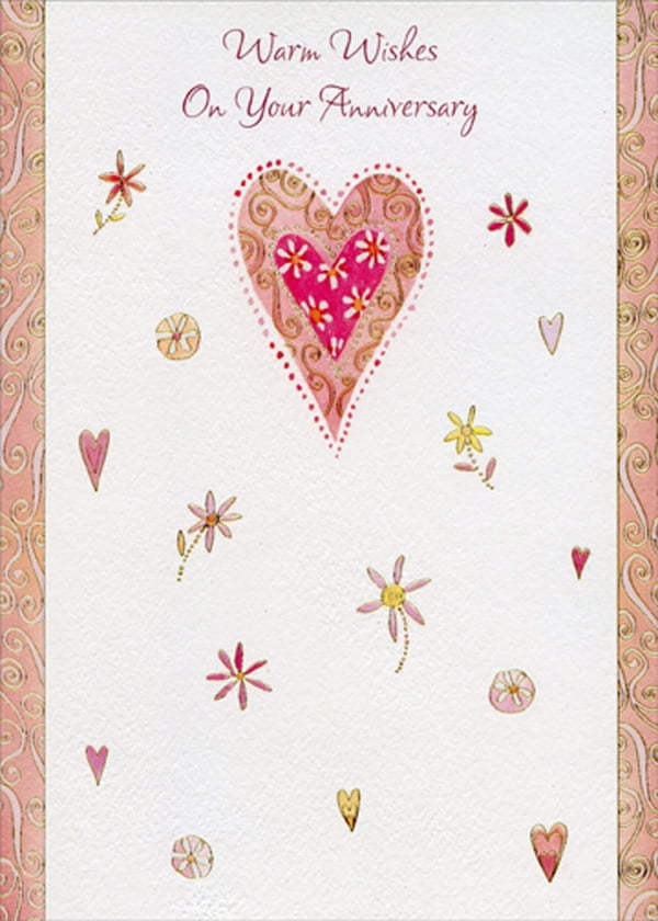 Designer Greetings Red Heart Inside Pink Heart with Tiny Hearts and Flowers Wedding Anniversary Congratulations Card