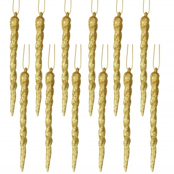 Twisted Icicle Ornament Christmas Tree Glitter Spiral Strip Hangings for Holiday Party Wedding Accessories, 5.1 Inch (Gold,12 Pieces)