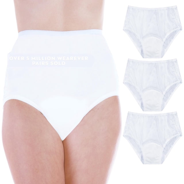Wearever Women's Incontinence Underwear Nylon and Lace Bladder Control Panties, Washable Reusable 3-Pack