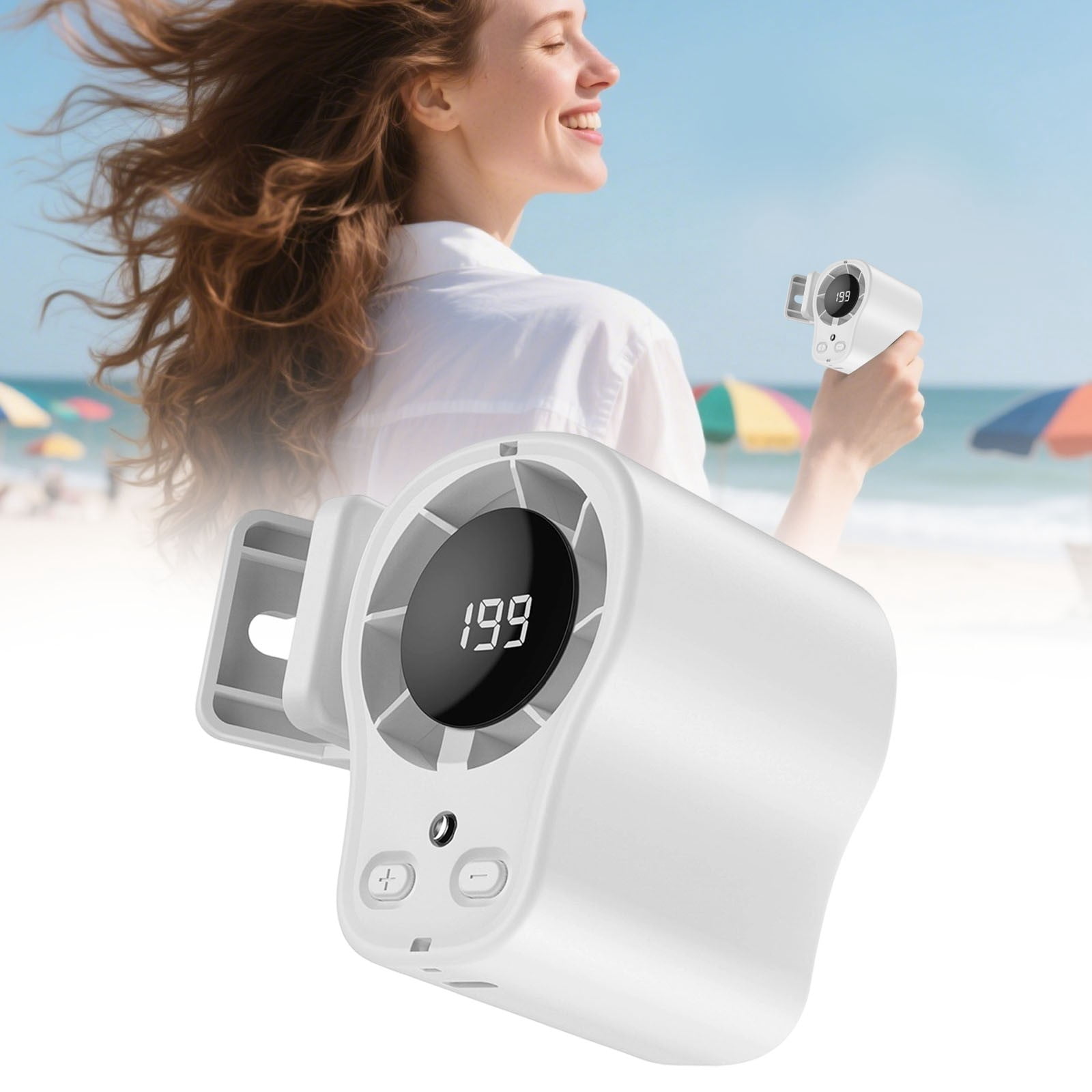 2026 Car Clip-On Air Conditioner Fan with LED Display, 360° Rotation, 100 Speeds, USB Rechargeable