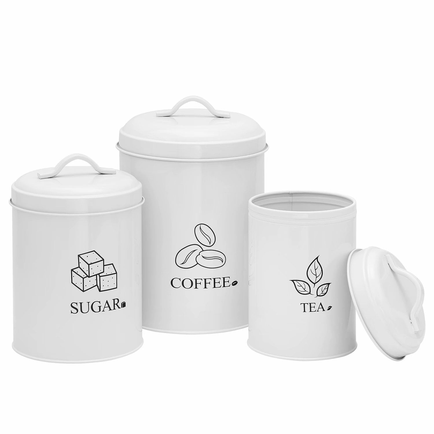 Set Of 3 Metal Tea Coffee Sugar Canister Storage Tin Jar Cockerel & Hen Design 