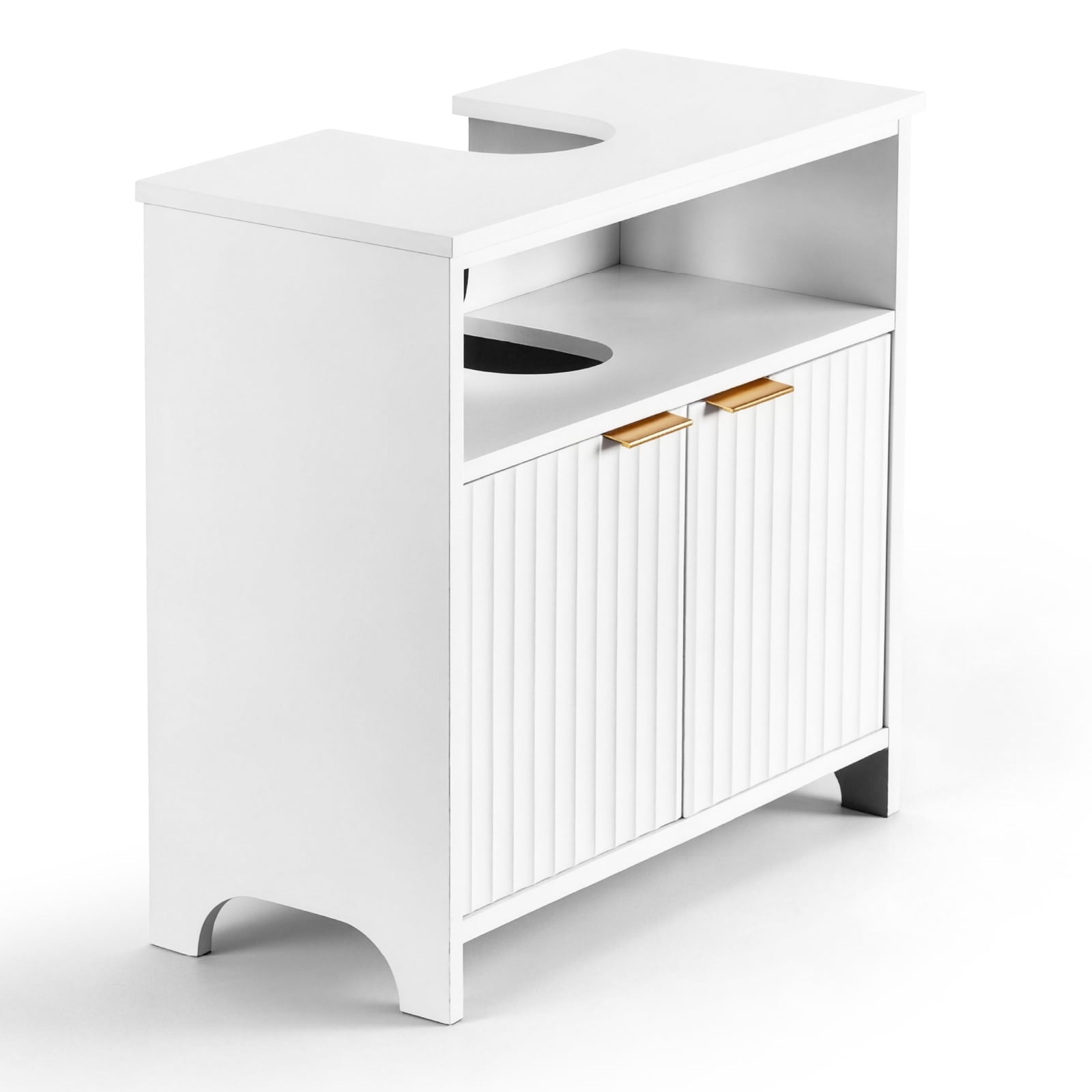 White Melamine Particleboard Bathroom Wall Cabinet 60×30×60cm Grille 2 Door Storage Vanity Cabinet with Inner Shelf