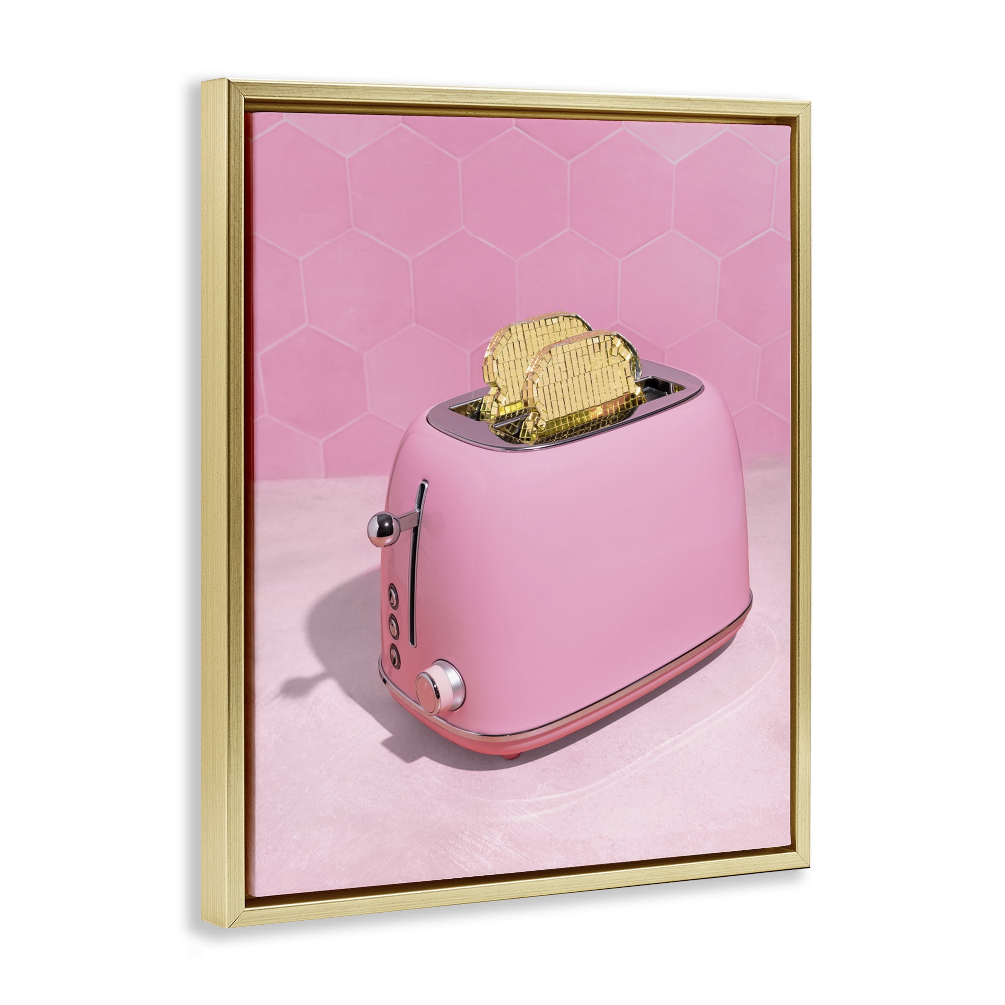 Stupell Industries Golden Toaster over Pink Gold Framed Floater Canvas Wall Art, design by LISH Creative