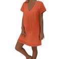 thumbnail image 1 of Mini vestido de manga corta de encaje sólido con cuello en V informal de verano para mujer a la moda Fridja  bnh3834, 1 of 7