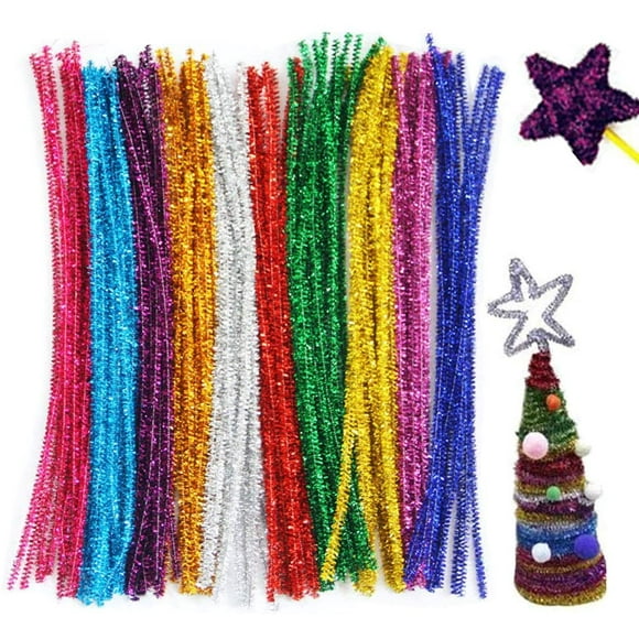 300Pcs Glitter Sparkle Pipe Cleaners Tinsel Chenille Stems,10 Colors Metallic Pipe Cleaner for DIY Crafts,Arts,Wedding,Home,Party,Holiday Decoration 6 mm x 12 Inch