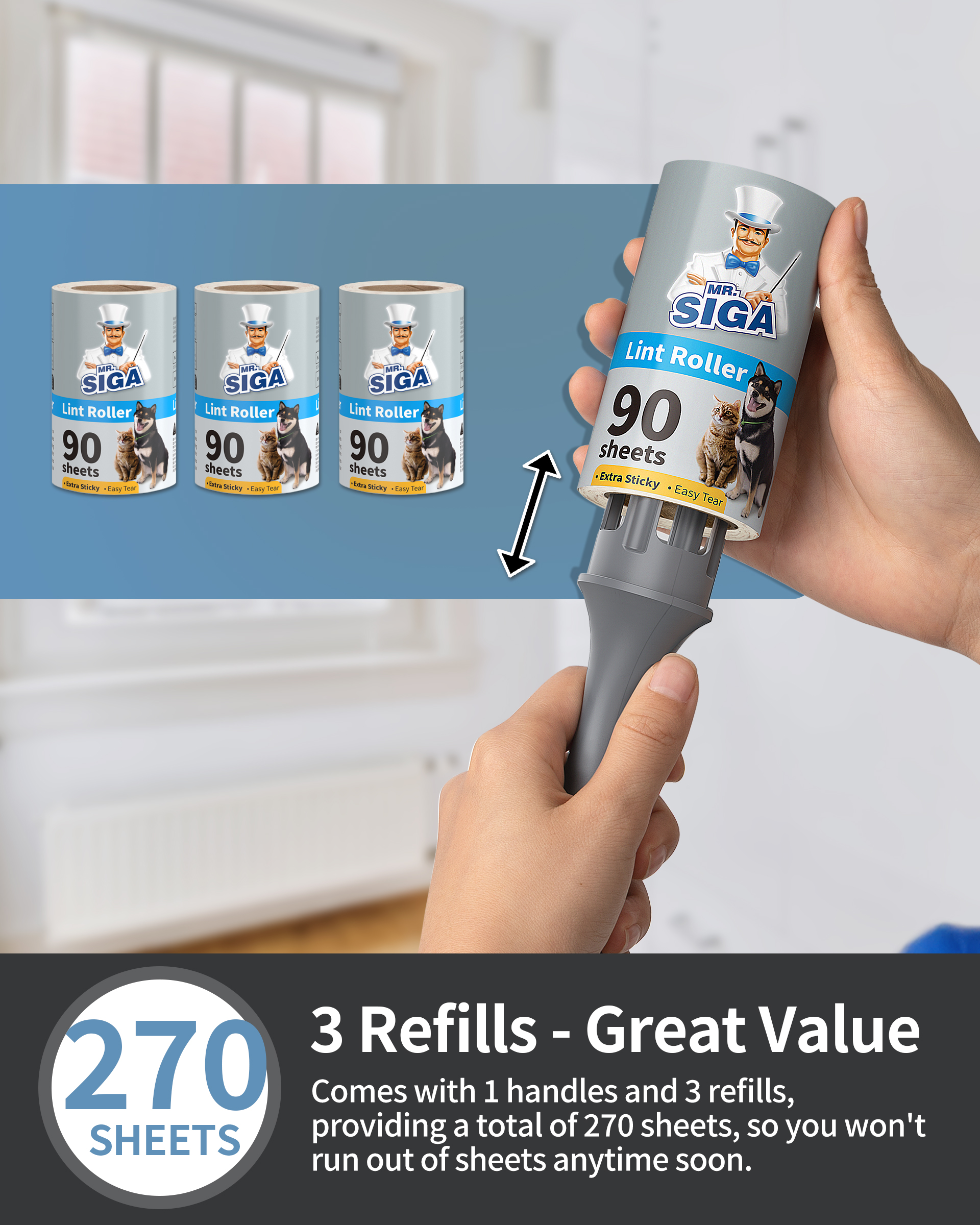 MR.SIGA Lint Rollers Pet Hair Extra Sticky 3-Pack photo 3