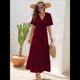 thumbnail image 5 of Vestido Bohemio de Lunares para Mujer, de Verano, con Cuello en V, Corta, y Fluido, para Invitada A una Boda en la Iglesia Rojo Carmesí L, 5 of 8