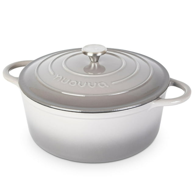 Olla holandesa de hierro fundido con tapa – Cacerola esmaltada antiadherente apta para horno – Batería de cocina resistente para horno holandés – Gris, 7.3 cuartos, 30 cm – de Nuovva