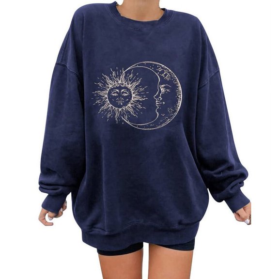 utcoco Womens Crew Neck Loose Fit Long Sleeve Pullover Tops