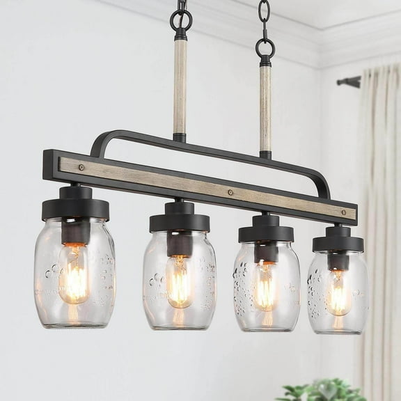 LNC 4-Light Black and Gray Linear LED Pendant with Mason Jar Glass
