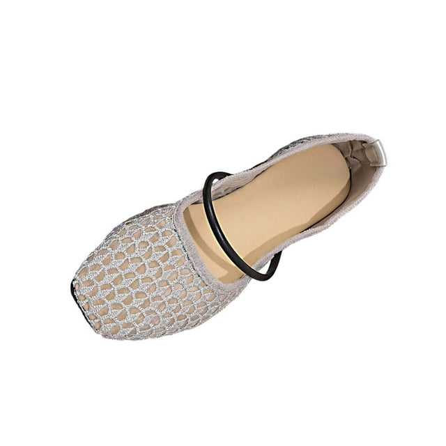 Gray Ladies Mesh Square Toe Flat Loafers Soft Sole Breathable Upper For Casual Everyday Use