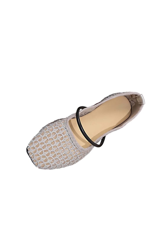 Womens Flats Mary Jane Shoes Elastic Strap Slip on Hollow out Breathable Flat Shoes Square Toe Comfortable Soft Sole Gray