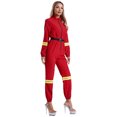 thumbnail image 5 of Disfraz de bombero de Halloween para mujer adulta, uniforme de bombero para fiesta de carnaval, mono de manga larga con cremallera y cinturón, 5 of 5