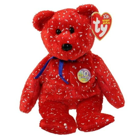 TY Beanie Baby - DECADE the Bear (Red Version) (8.5" Plush) (BONUS 1 FUN CHOPS)